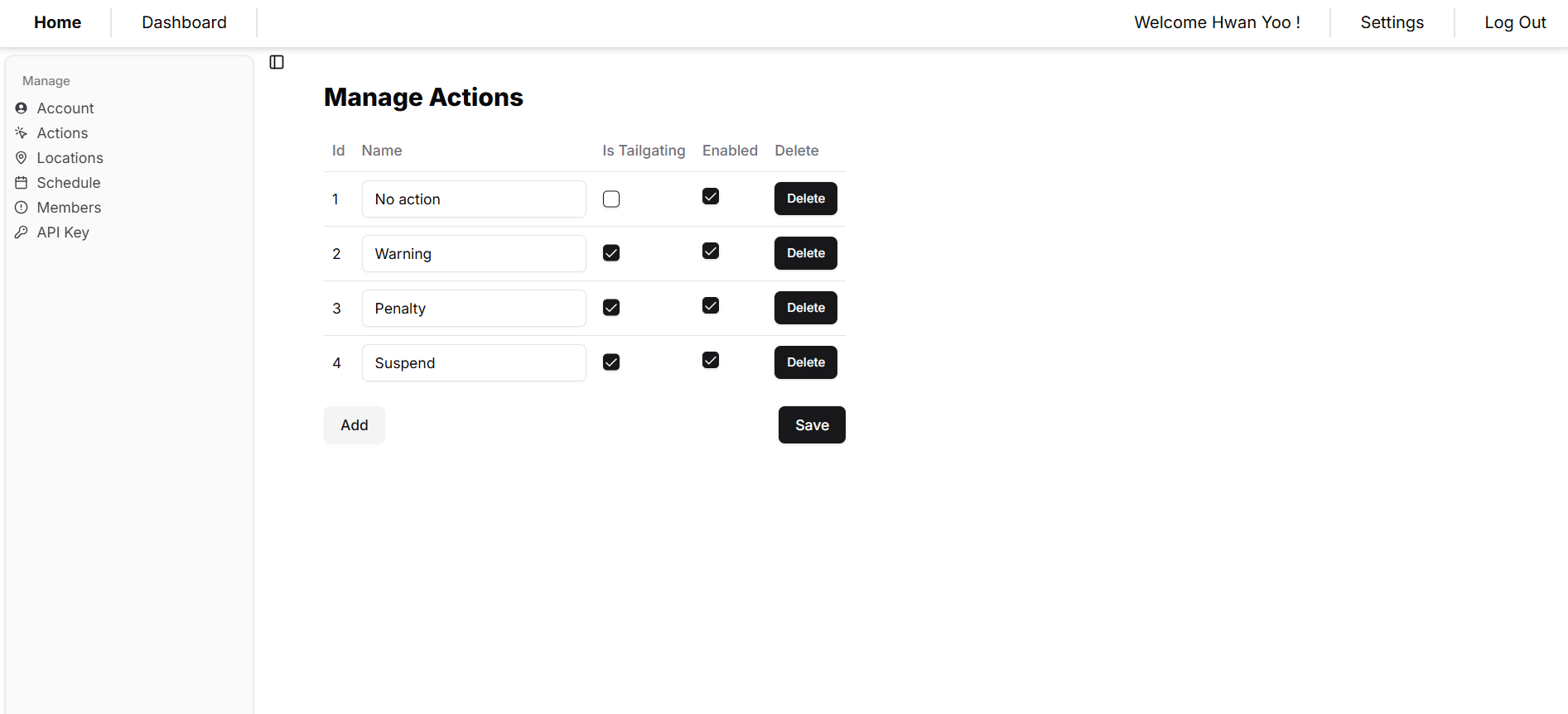Manage Actions
